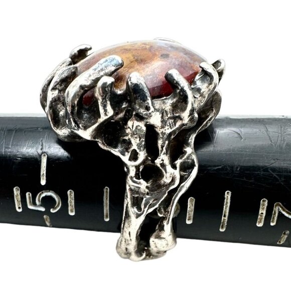 Vintage Womens Ring Sterling Silver Gemstone Size 6 Brutalist Modernist - Picture 1 of 7